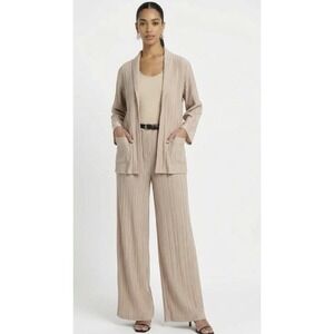 Eileen Fisher High Collar Shimmer Jacket in wheat Crinkle Open Duster Size XL